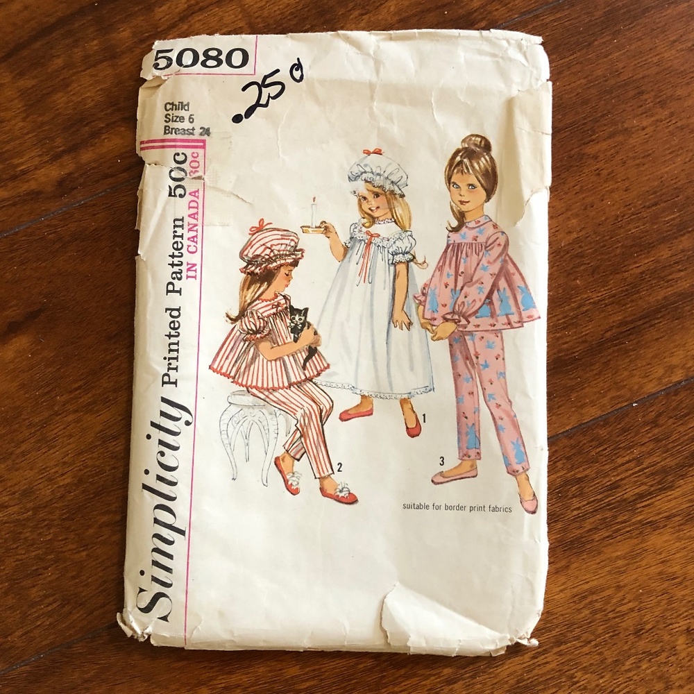 Simplicity 5080  Vintage Girl's Pajamas Sewing Patterns
